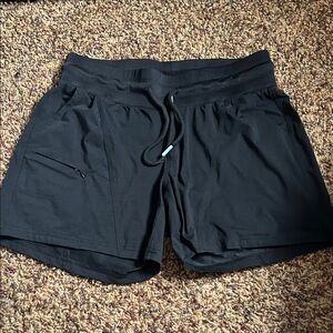 ZYIA Black Athletic Drawstring Shorts with Zip Pocket